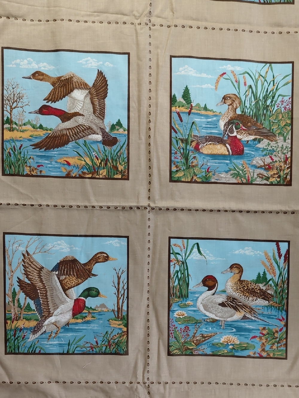 Vintage Scenic Duck Panels Cotton Fabric VIP Screen Print Cranston 47" x 45"